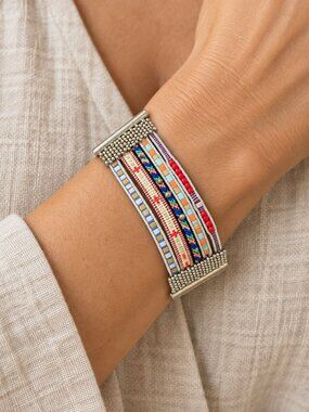Noonday Woven Dreams Multicolor Beaded Woven Cuff Bracelet